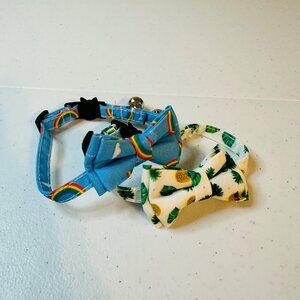 2 Pack Cat Collar Set Rainbow Pineapple Adjustable Bowtie Cat Collars with Bell